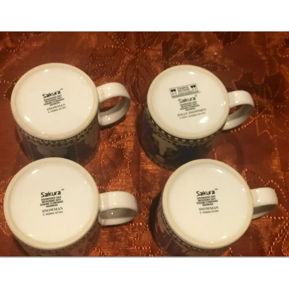 Sakura Debbie Mumm 1998 Snowman Frosty Discontinued Mug Set of 4 Holiday Gift‎